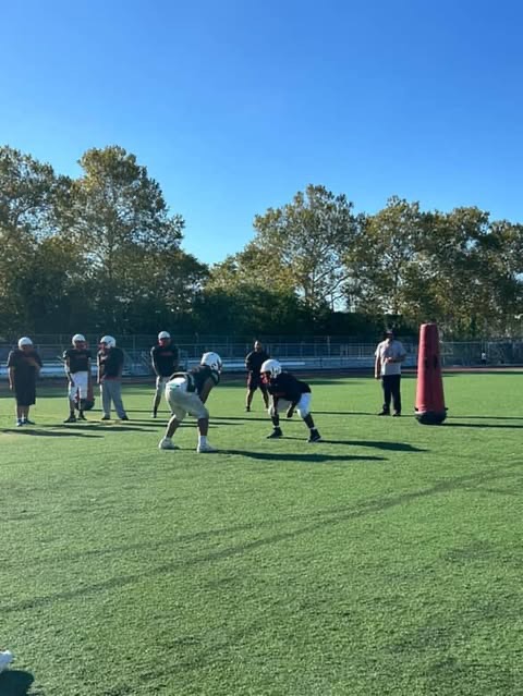 The football team hard at work at practice